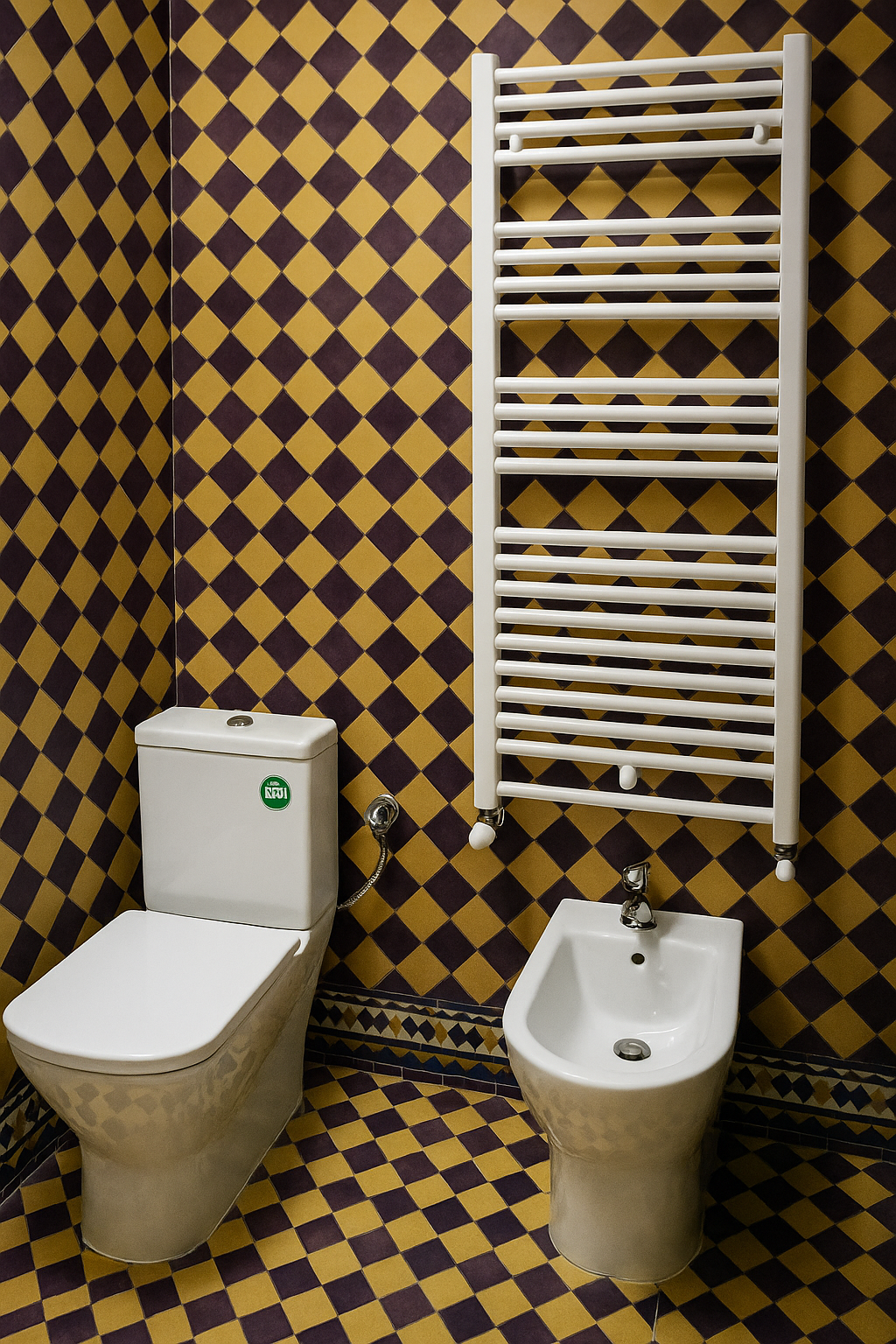 Zellij salle de bain violet & ocre – Motif losange