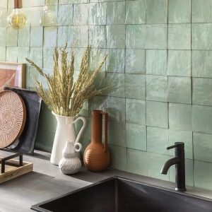 Zellij Vert d’Eau Émaillé – Cuisine & Crédence