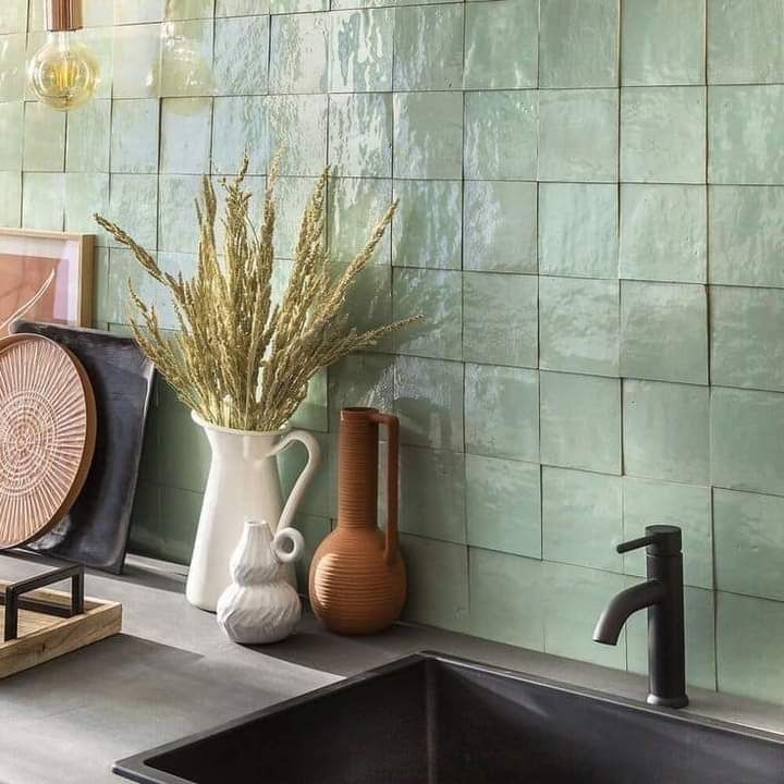 Zellij Vert d’Eau Émaillé – Cuisine & Crédence