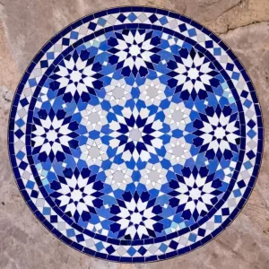Table en Zellige "Andalousie" – Motif Étoilé Bleu et Blanc